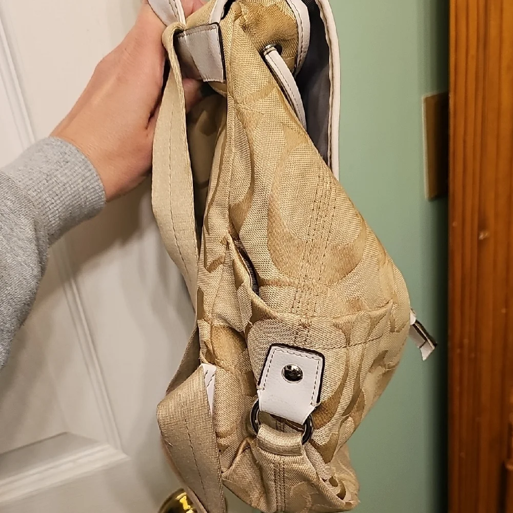 Coach Signature Beige Canvas Drawstring Backpack - Picture 8 of 14